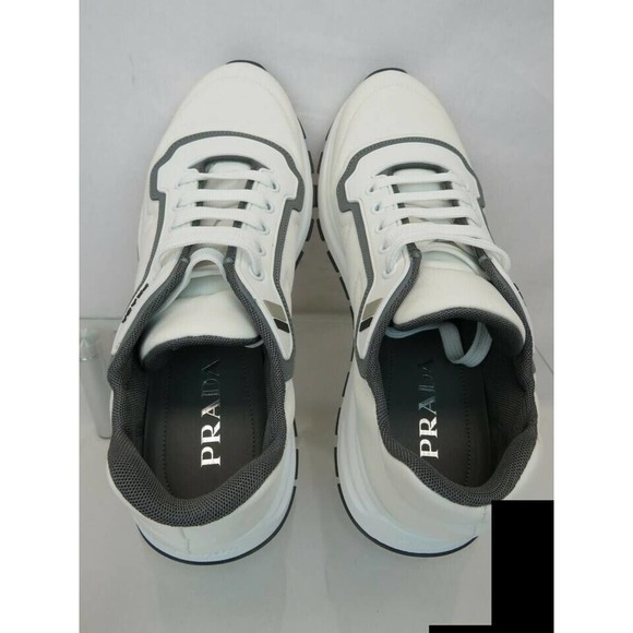 NIB PRADA 4E3382 WHITE NYLON GRAY GABARDINE LOGO PLATFORM SNEAKERS 8.5 / US 9.5 main image 12